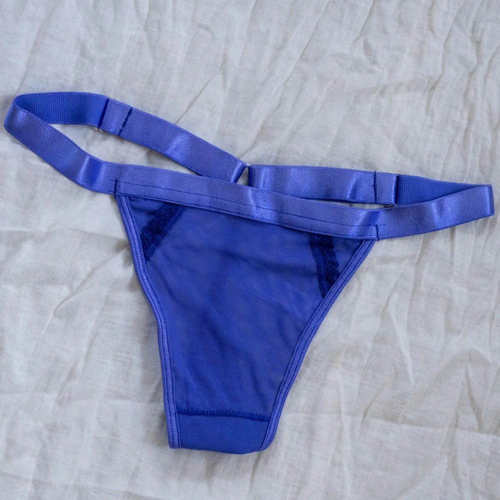 Uye Surana Sheerly Mesh Thong and Thigh high Stockings in Ultramarine Large/XL